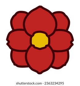 Simple deformed camellia icon style color illustration