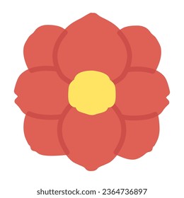 Simple deformed camellia icon style color illustration