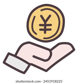 Simple deformed coin and hand icon style illustration set