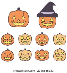 Simple deformed Halloween pumpkin illustration set