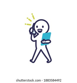 Ilustración simple y deformada de un hombre caminando mientras habla por teléfono