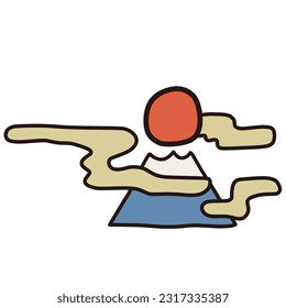 Simple deformed illustration of Mt. Fuji and the sun