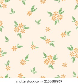 Simple delicate floral seamless vector pattern. Small flowers, leaves on a light pink background. For fabric prints, textiles, clothes. Spring-summer collection.