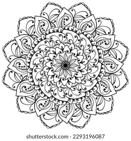 Simple delicate swirl mandala coloring page for adults kaleidoscopic motif vector illustration