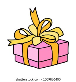 Simple and delicate vector illustration icon of a gift box with the ribbon.