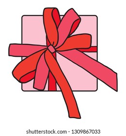 Simple and delicate vector illustration icon of a gift box with the ribbon.