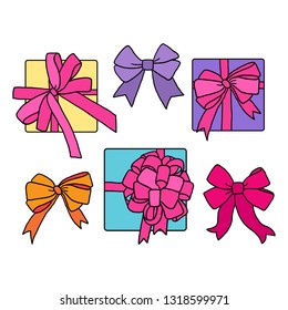 Simple and delicate vector illustration icon of a gift box with the ribbon. Lovely set collection.