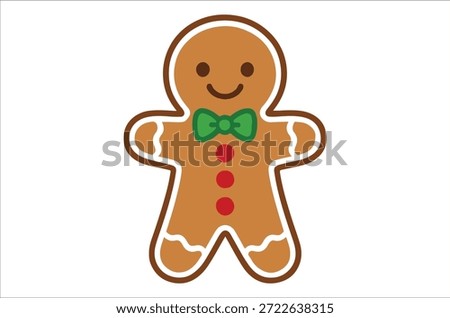Simple, delightful image of a gingerbread man with a bow and button details.