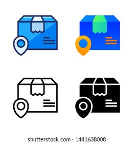 simple delivery location icon in four style glyph, line, flat and filled line