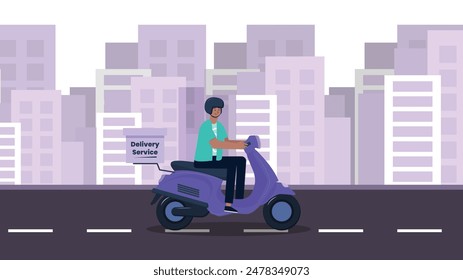 simple delivery man illustration driving motorcycle