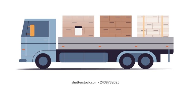 Simple delivery truck with cargo boxes on isolated background. Logistics vehicle flat illustration