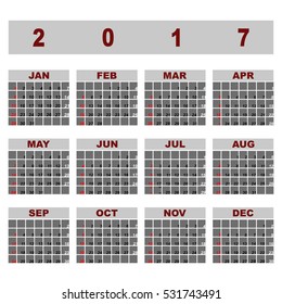Simple demo 2017 calendar template, stock vector