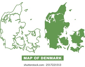 Conjunto de ilustrações de vetor de Mapa Plano de Contorno de Dinamarca Simples