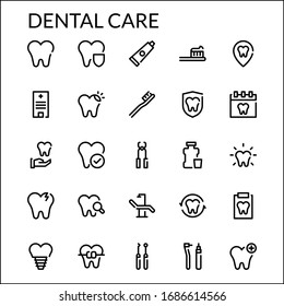 Simple Dental Care Line Style Contain Such Icon as Teeth, Tooth, Dentist, Care, Drill, Clinic and more. 48 x 48 Pixel Perfect