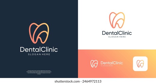 Simple dental care logo design line art.
