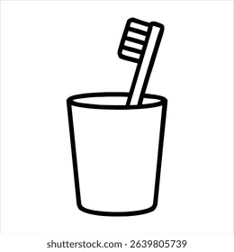 Simple Dental Care Routine Toothbrush in Cup Icon Oral Health Clean Teeth Hygiene Black and White