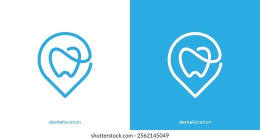 Simple Dental Location Logo. Teeth and Location Pin Map Point Icon Graphic. Clinic or Hospital Logo Design Template.