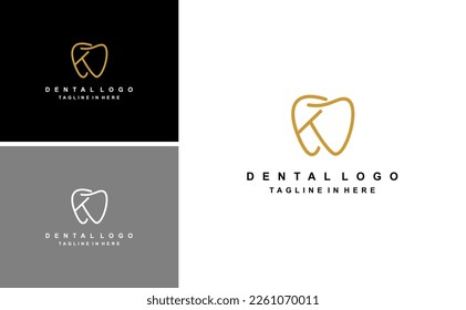 simple dental logo with letter K monogram vector template