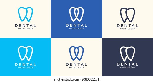 Simple Dental logo with line art style design template vector illustration