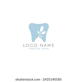 simple dental logo, tooth and leaf logo design