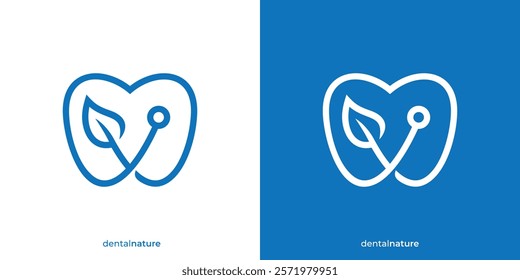 Simple Dental Nature Logo. Leaf Teeth and Stethoscope Graphic Icon. Dental Care Logo Design Template.