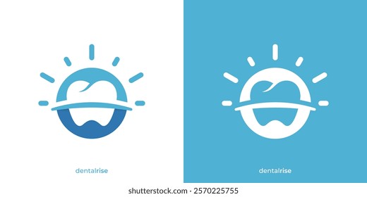 Simple Dental Rise Logo. Dental and Sun Icon Graphic. Dentist Logo, Dental Care Logo Design Template.