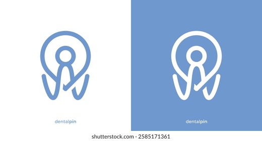 Simple Dentist Location Logo. Abstract Teeth and Location Pin Map Point Icon Graphic. Clinic or Hospital Logo Design Template.