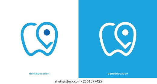 Simple Dentist Location Logo. Teeth and Location Pin Map Point Icon Graphic. Clinic or Hospital Logo Design Template.