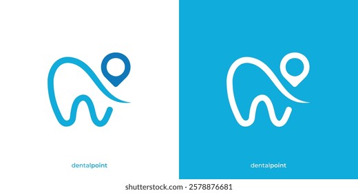 Simple Dentist Location Logo. Teeth and Location Pin Map Point Icon Graphic. Dental Point Logo Design Template.