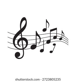 Una simple representación de notas musicales y una clave de agudos en un bastón