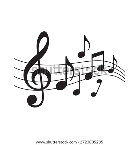 A simple depiction of musical notes and a treble clef on a staff