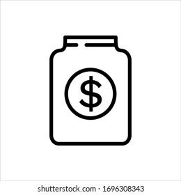 Simple deposit line icon isolated on white background. Jar with coins. Vector illustration