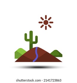 Simple desert flat icon, dry and desert related concept on the white background