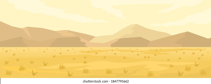 Simple desert landscape background with mountains and sand