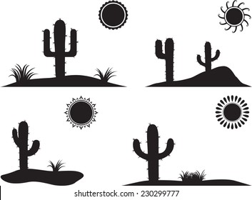 Simple desert landscapes illustrated on white