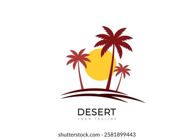 Simple desert logo design, desert logo with palm, cactus, sunset