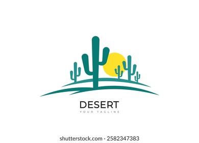 Simple desert logo design, desert logo with palm, cactus, sunset