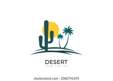 Simple desert logo design, desert logo with palm, cactus, sunset