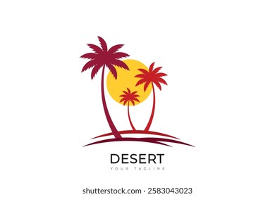 Simple desert logo design, desert logo with palm, cactus, sunset