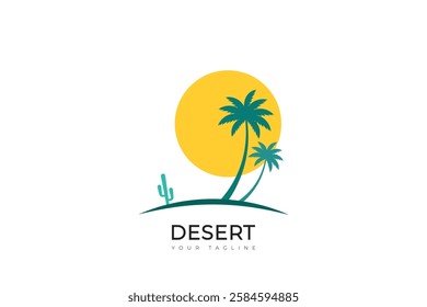 Simple desert logo design, desert logo with palm, cactus, sunset