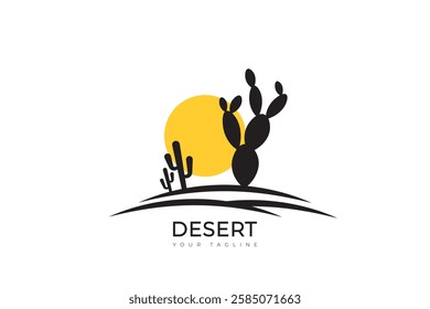 Simple desert logo design, desert logo with palm, cactus, sunset