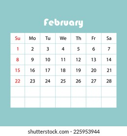 Simple design 2015 Calendar, week starts with sunday (February)
