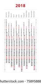 Simple design 2018 year calendar, week starts from Monday