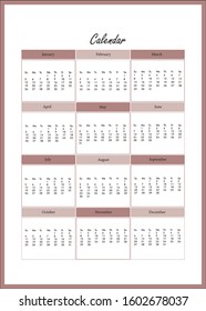 A simple design of 2020 calendar