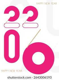 simple design of 2026 number for 2026 happy new year celebration greeting card, poster, cover, calendar , background template , isolated in white color , 2026 in white and pink color 