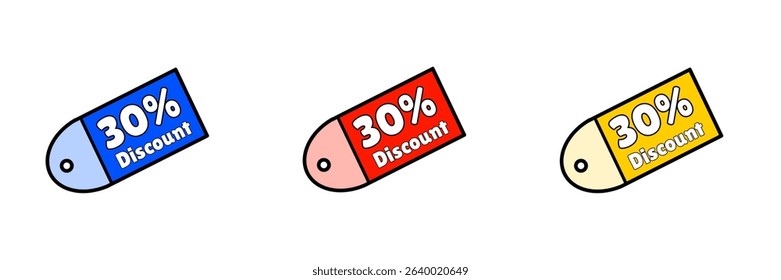 Simple design of a 30% discount voucher with three colors variations.