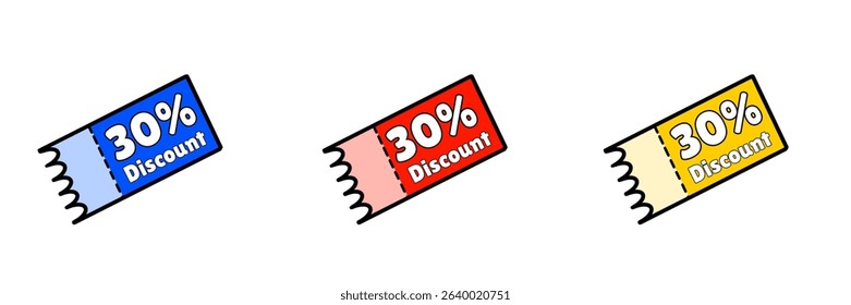 A simple design of a 30% discount voucher with three colors variations.