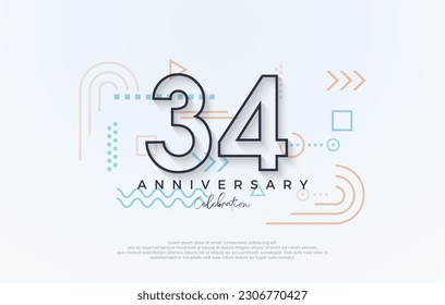 simple design 34th anniversary. with a simple line premium design.Premium vector for poster, banner, celebration greeting.