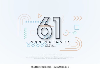 simple design 61st anniversary. with a simple line premium design.Premium vector for poster, banner, celebration greeting.