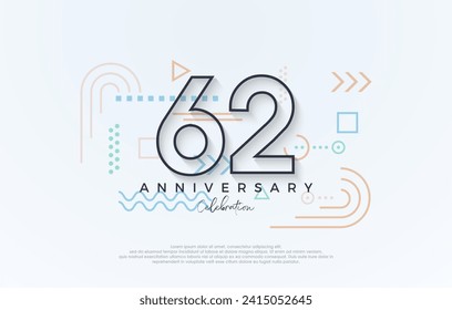 simple design 62nd anniversary. with a simple line premium design.Premium vector for poster, banner, celebration greeting.